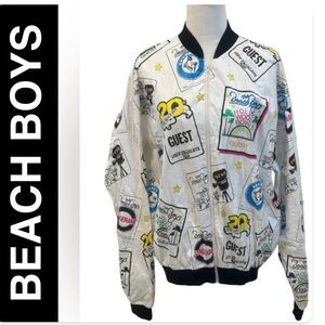 BEACH BOYS  Vintage Original 80s Tyvek Paper Graphic Zip-Up BomberJacket Size XL
